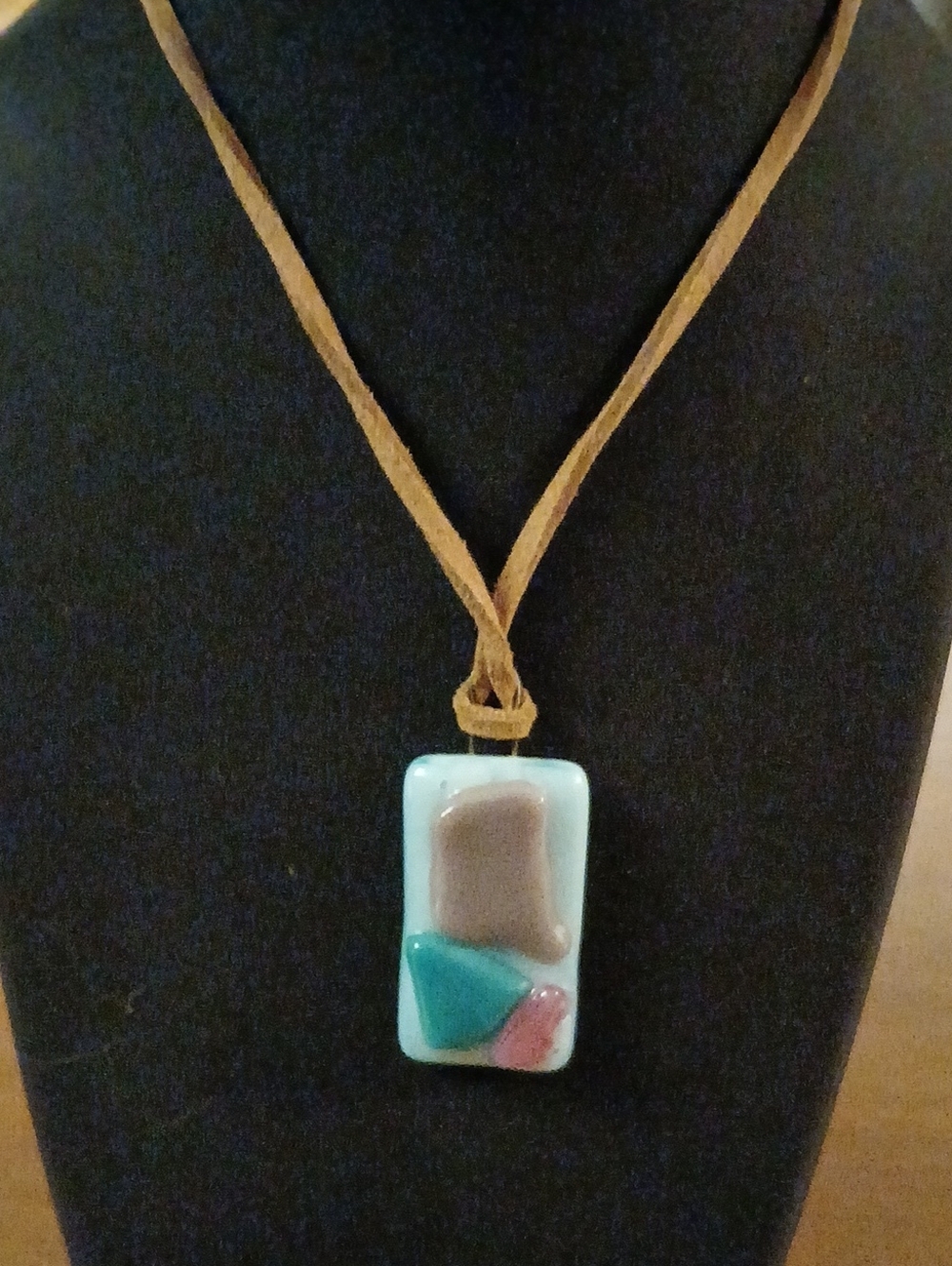 Handcrafted Multi-Color Glass Pendant Necklace 22" Cord Necklace